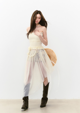 Elegant Irregular Mesh Chest-Wrap One-Shoulder Dress